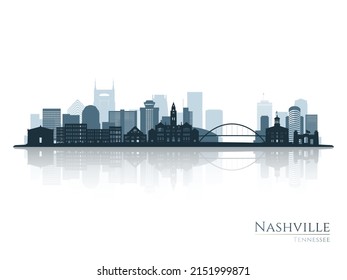 Nashville skyline silhouette with reflection. Landscape Nashville, Tennessee. Vector illustration.