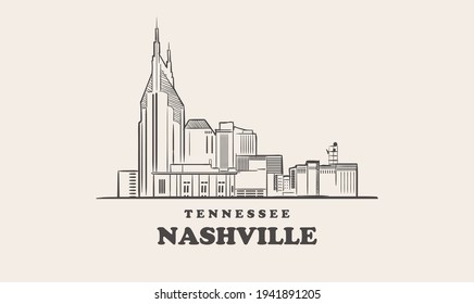 Nashville skyline, tennessee drawn sketch