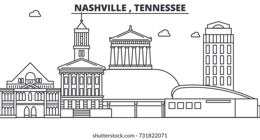 Nashville , Tennessee architecture line skyline illustration. Linear vector cityscape with famous landmarks, city sights, design icons. Landscape wtih editable strokes