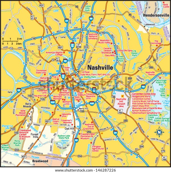 map of nashville and surrounding areas Nashville Tennessee Area Map Stock Vector Royalty Free 146287226 map of nashville and surrounding areas