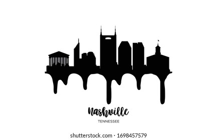 Nashville Tennessee black skyline silhouette vector illustration on white background with dripping ink effect.