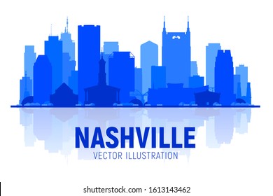 Nashville Tennessee city silhouette at white background. Vector Illustration. Business travel and tourism concept with modern buildings. Image for banner or web site.