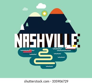 Nashville, Tennessee great destination to visit, vector cartoon