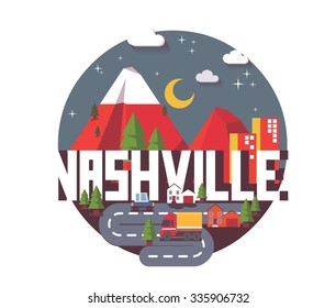 Nashville, Tennessee great destination to visit, vector cartoon