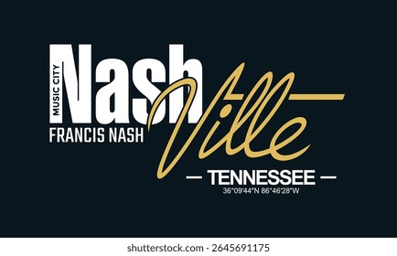 Nashville Tennessee. Music city, Vintage typography design in vector illustration.clothing, t shirt,apparel and other uses.