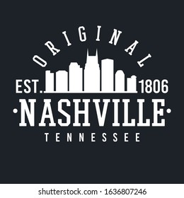 Nashville Tennessee Skyline Original. A Logotype Sports College and University Style. Illustration Design Vector. 