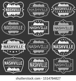 Nashville Tennessee Skyline. Premium Quality Stamp Frames. Grunge Design. Icon Art Vector. Old Style Frames.