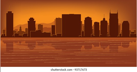 Nashville, Tennessee skyline with reflection in water