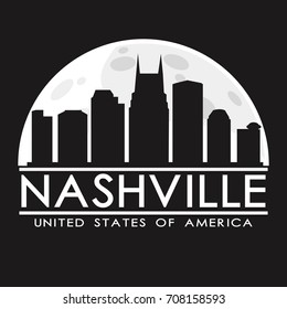 Nashville Tennessee Skyline Silhouette City Vector Design Art Full Moon.