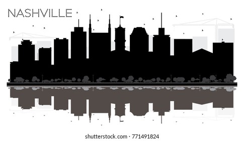 Nashville Tennessee USA City skyline black and white silhouette. Vector illustration. Business travel concept. Nashville Cityscape with landmarks