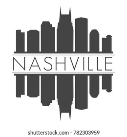 Nashville Tennessee USA Skyline Vector Art Mirror Silhouette Emblematic Buildings 