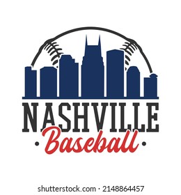 Nashville, TN, USA Baseball Skyline City Silhouette Vector. Softball Design Style Icon Symbols. Sport America Ball.