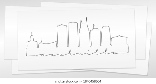 Nashville, TN, USA Doodle Skyline Hand Drawn. City One Line Art Illustration Landmark. Minimalistic Sketch Pen Background.