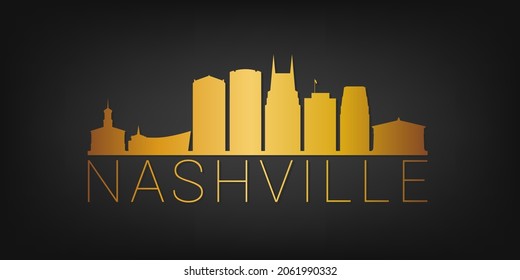 Nashville, TN, Vector de Silhouette City Gold Skyline de los Estados Unidos. Diseño Dorado Símbolos Icono Estilo Lujo. Edificios famosos de viajes y turismo.