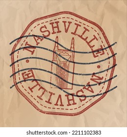 Nashville, TN, USA Stamp City Travel Passport. Design Retro Symbol Country. Old Vintage Postmark.