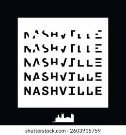 Nashville typography minimalist vector image for sticker, logo, icon layout. Square shape print image template with text, black and white for Tennessee state, USA city