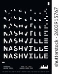 Nashville typography minimalist vector poster for event, country music festival, holiday layout. Brochure, leaflet, flyer, advertising image template with text, black and white for USA, Tennessee city
