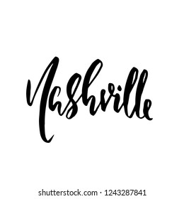 Nashville, USA. Typography dry brush lettering design. Hand drawn calligraphy poster. Vector illustration.