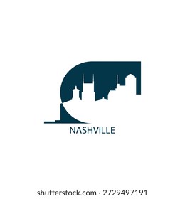 Ícone de vetor de Nashville com horizonte, vista panorâmica, forma do outlook. Conceito de logotipo dos marcos da cidade do Tennessee nos EUA. Gráfico isolado plano, crachá