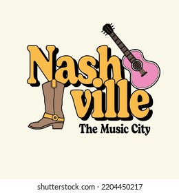 Nashville Vector Retro Illustration Text with Icon