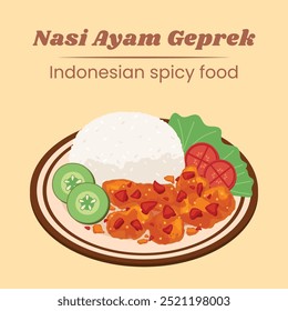 Nasi ayam geprek Indonesian spicy food vector design illustration