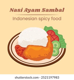 Nasi ayam sambal Indonesian spicy food vector design illustration