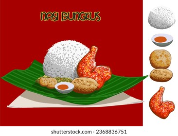 nasi bungkus or wrapped rice is a delicious Indonesian lunch - vector hand drawing