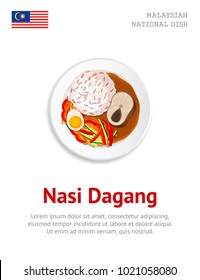 Nasi Dagang. Traditional malaysian dish. View from above. Vector flat illustration.