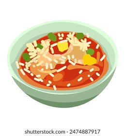 Nasi goreng kuah or fried rice soup vector illustration, isolated on  white background