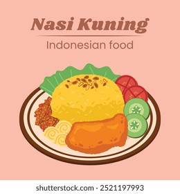 Nasi kuning Ilustración de diseño de Vector de comida indonesia