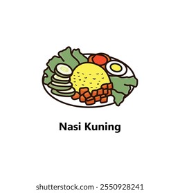 Ilustración vectorial de comida tradicional indonesia Nasi Kuning