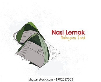 Nasi Lemak, Malaysian Cuisine. A Fragrant Rice Dish Cooked In Coconut Milk And Pandan Leaf Commonly Found In Malaysia.Vector Illustration