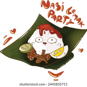 Nasi Lemak Party Cute Illustration Drawing of Malaysian Local National Breakfast Dish from Malaysia