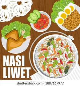Nasi liwet is an Indonesian dish rice dish cooked in coconut milk, chicken broth and spices, from Solo, Central Java, Indonesia.