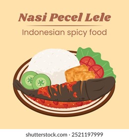 Nasi pecel lele Ilustración de diseño de Vector de comida picante indonesia