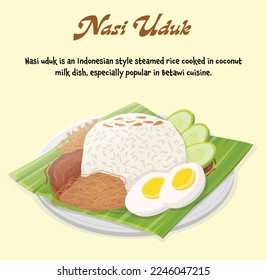 Nasi uduk is an Indonesian style steamed rice cooked in coconut milk dish, especially popular in Bet