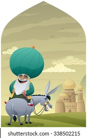 Nasreddin Hodja 2: Cartoon of Nasreddin Hodja on his donkey.