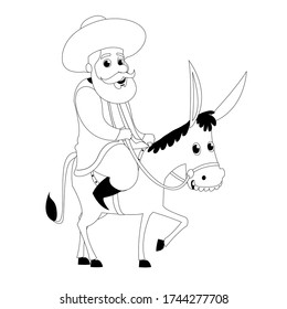 Nasreddin Hodja Black and White Coloring Book Vectoral Illustration. 