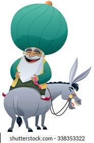 Nasreddin Hodja: Cartoon of Nasreddin Hodja on his donkey.