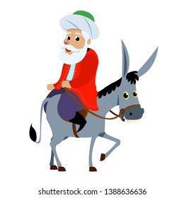 Nasreddin Hodja and Donkey. White Background Vectoral Illustration