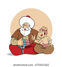 Nasreddin Hodja with kid character illustration 