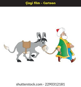 nasreddin teacher donkey animal man vector fairytale fable