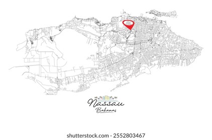 Nassau Bahamas,detail Streets Roads Map with location pin, illustration vector element image 