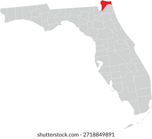 Nassau County on Map of Florida State Editable Vector