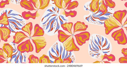 nasturtium flowers ornament stylized blooming linear elements natural motifs seamless overlapping endless pattern rapport vector