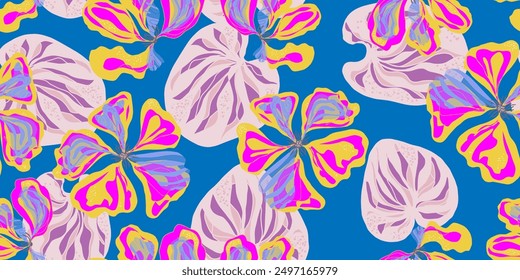 nasturtium flowers ornament stylized blooming linear elements natural motifs seamless overlapping endless pattern rapport vector