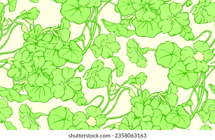 Nasturtium and other flowers. Seamless pattern. In style Toile de Jou. Vector illustration. Suitable for fabric, wrapping paper and the like