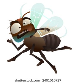 Una mosca desagradable. Un insecto sucio. parásito animal. Objeto aislado en fondo blanco. Estilo de diversión de caricatura Vector de ilustración