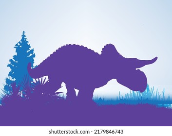 Nasutoceratops Dinosaurs silhouettes in prehistoric environment overlapping layers; decorative background banner abstract vector illustration