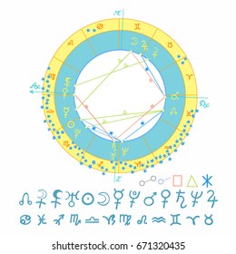 natal astrological charts, zodiac signs. vector illustration